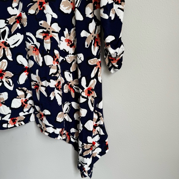 Grace Elements XL Floral Asymmetrical Hem Tunic Top Stretchy Artsy Print Casual - Picture 6 of 11